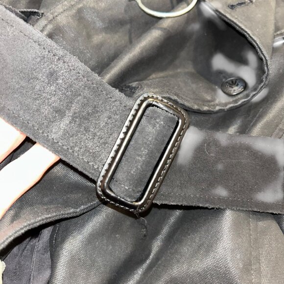 Rag + Bone black waxed cotton shearling leather belt trench jacket INCREDIBLE 2 - Picture 4 of 7